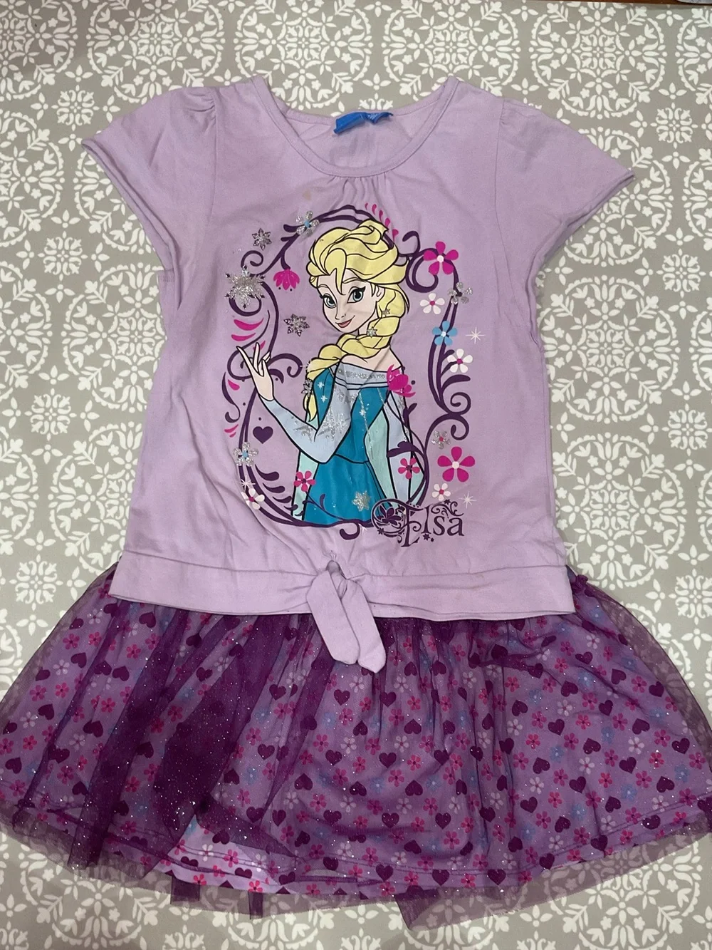 Disney Frozen Elsa Girls Purple Lavender Shirt & Skirt Set Size L (10–12)